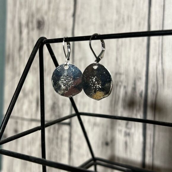 Silver Dandelion Drop Earrings - Picture 2 of 6